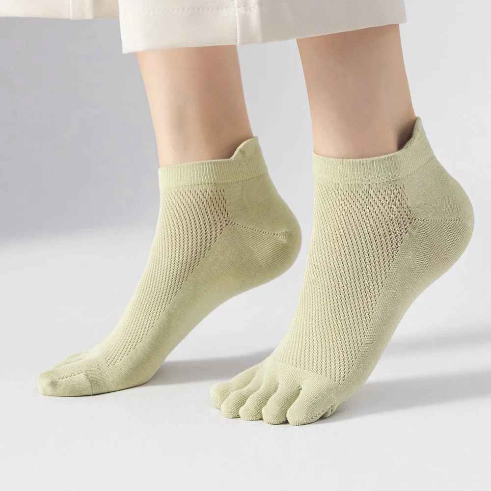 5 Pairs Women Five Finger Socks Summer Mesh Ankle Socks High Quality Cotton Low Cut Toe Socks Sports Cute
