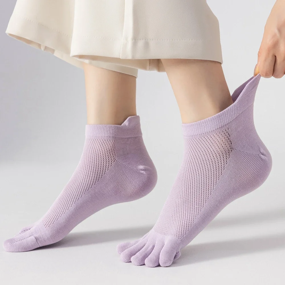 5 Pairs Women Five Finger Socks Summer Mesh Ankle Socks High Quality Cotton Low Cut Toe Socks Sports Cute