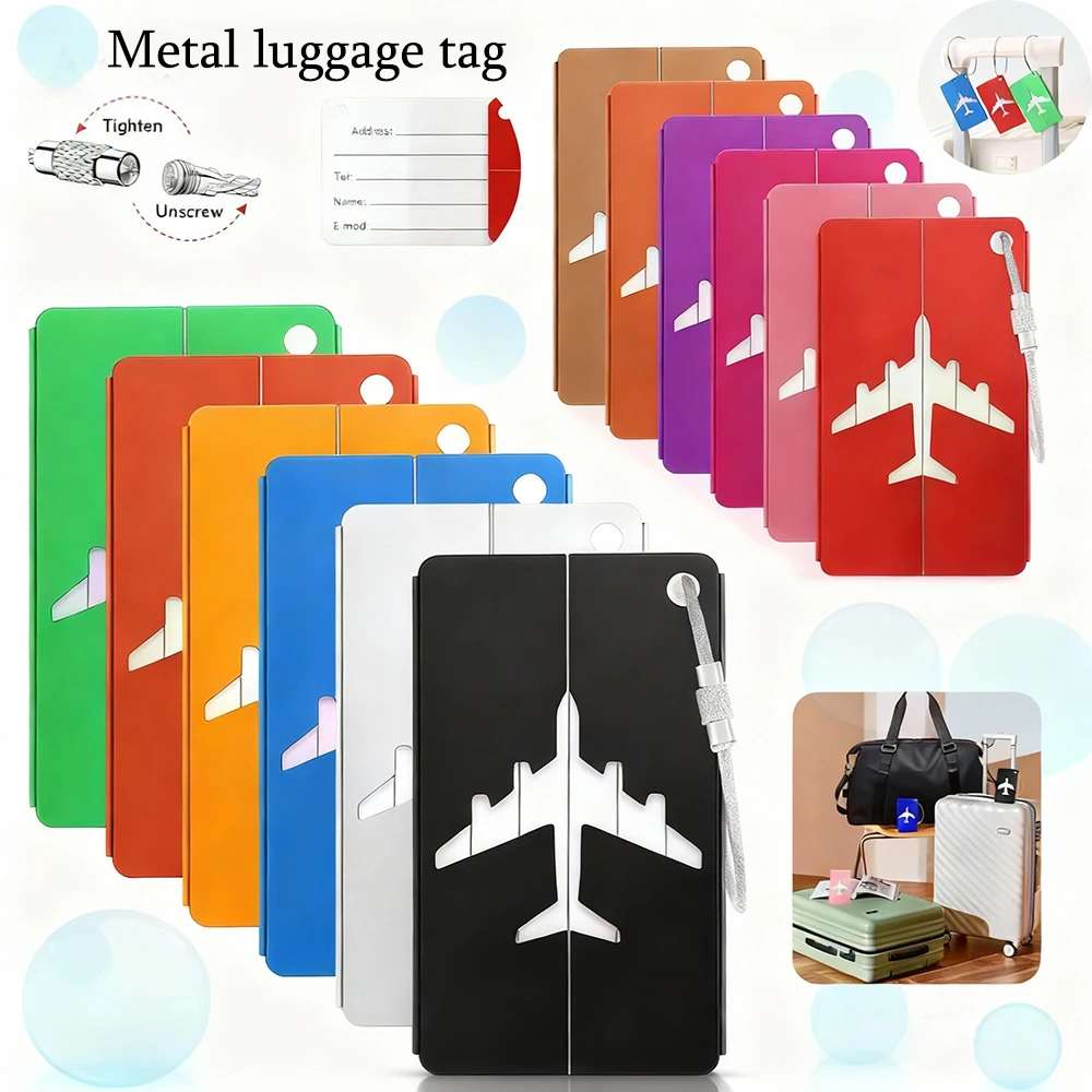 Aluminum Alloy Travel Luggage Tag Hanging Tag Suitcase Tag Plane With Name ID Cards Anti-lost Solid Color Travel Accessories.zmt