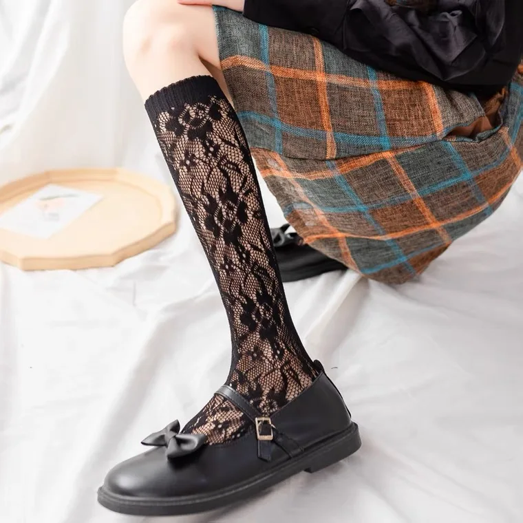 Lace Medium Tube Socks for Women Lolita Calf Socks JK Japanese Cute Sweet Long Tube Thin Lolita Stocking