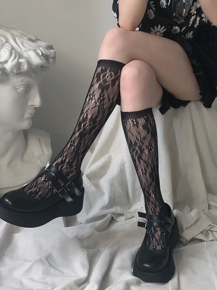 Lace Medium Tube Socks for Women Lolita Calf Socks JK Japanese Cute Sweet Long Tube Thin Lolita Stocking