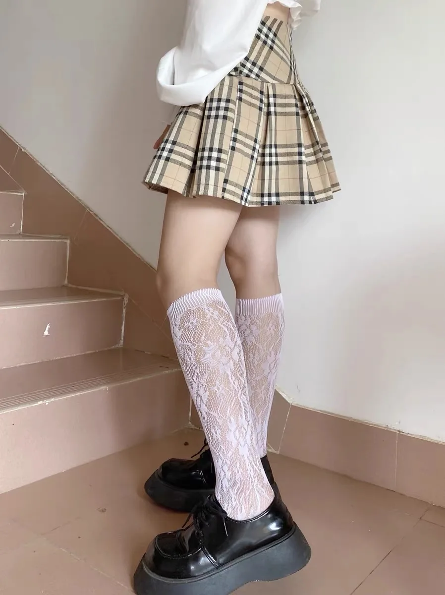 Lace Medium Tube Socks for Women Lolita Calf Socks JK Japanese Cute Sweet Long Tube Thin Lolita Stocking