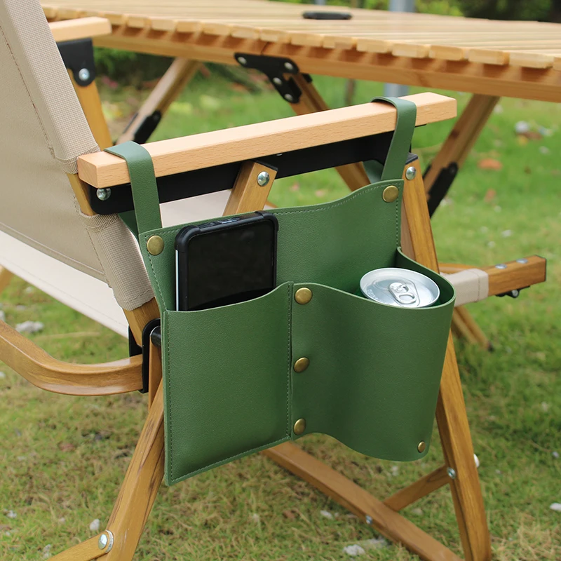 Camping Chair Pocket, Beach Chair Pouch with 2 Leather Pockets, Wheelchair Side Bag for Bedside/Outdoor/Beach/Camping