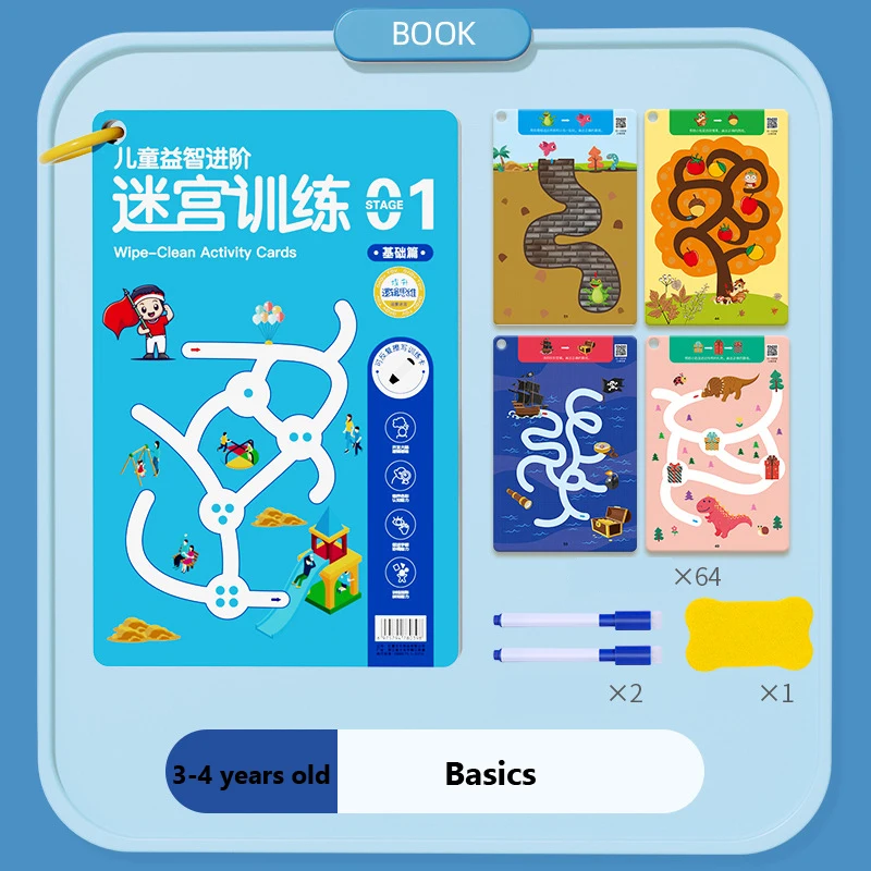 Concentration Maze Training Book Reusable Practice Copybook Pen Control Training Magical Montessori for Kids Education Book