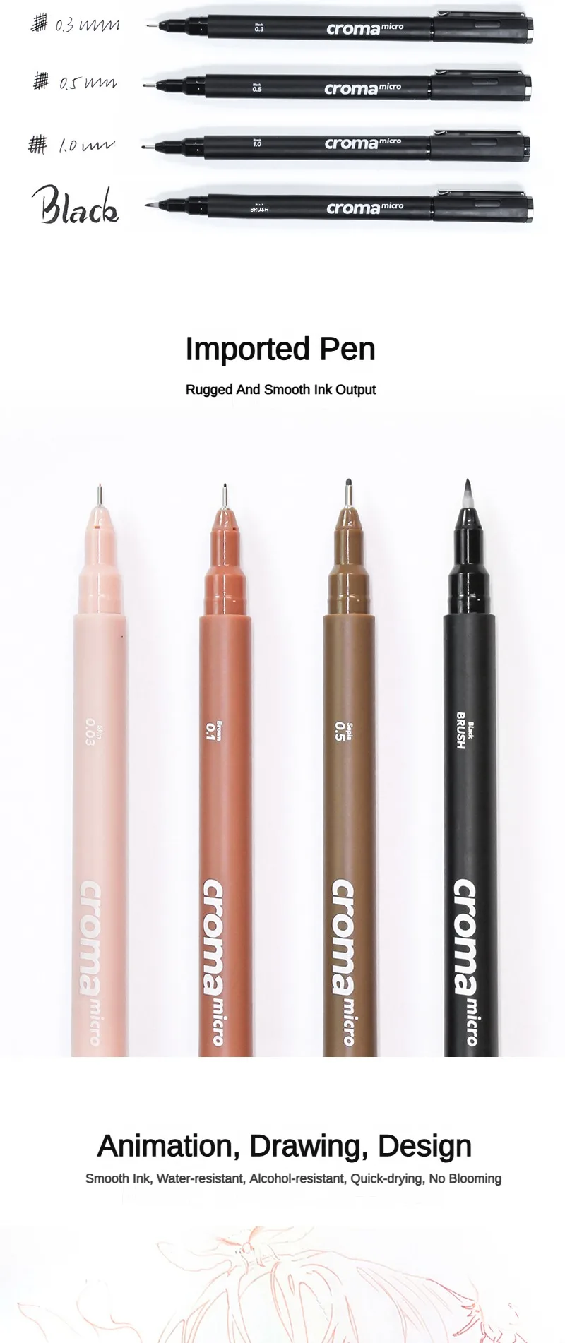 Croma Micro Needle Ballpoint Pen Painting Art Special Brush Color Marker Anime Waterproof Hook Pen Stationery School Supplies