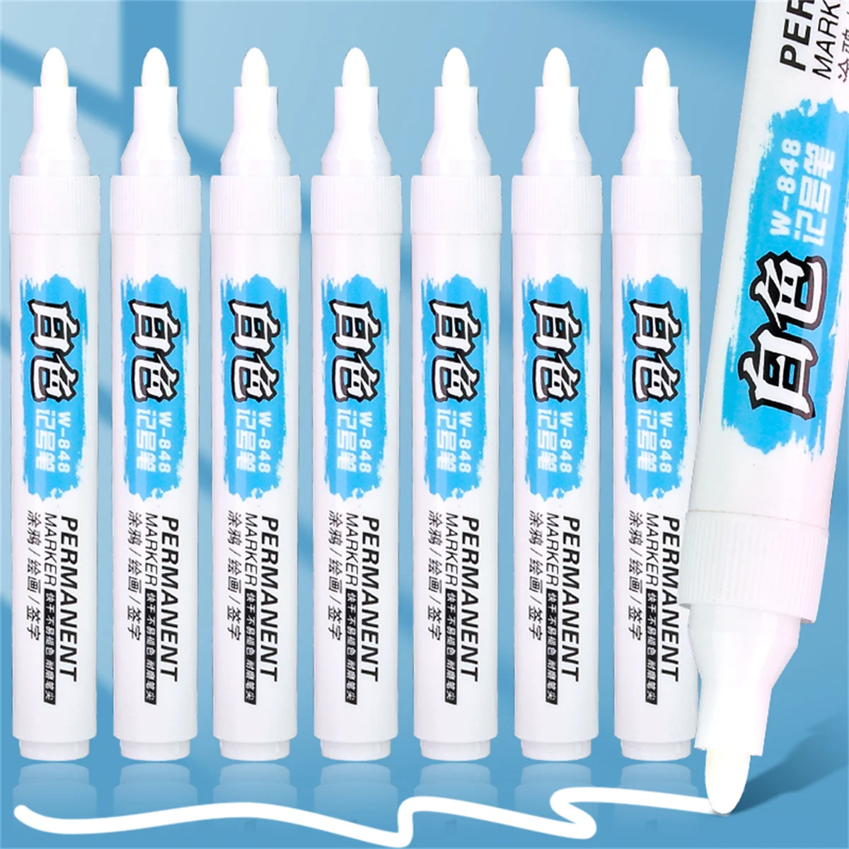 3/6/12PCS 2.5mm Waterproof White Marker Pen Paint Tread Environmental Pens Car Tire Painting Graffti Stationery School Supplies