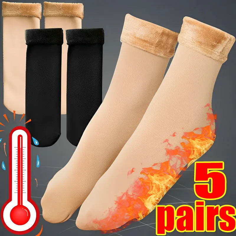 Winter Warm Women Socks Soft Thicken Thermal Plush Socks Girls Solid Color Velvet Wool Snow Boots Floor Socks Home Sleeping Sock