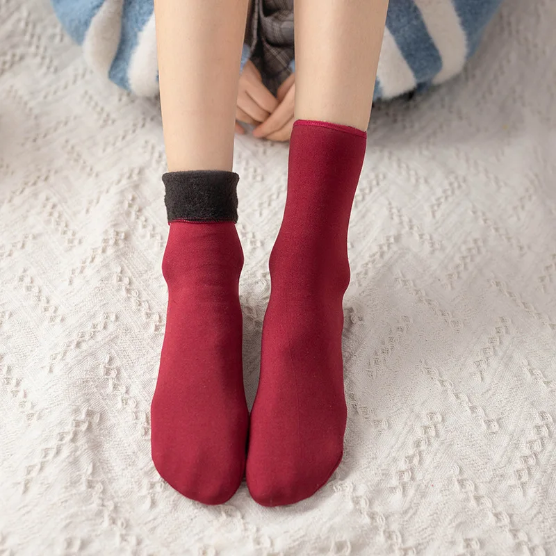 Winter Warm Women Socks Soft Thicken Thermal Plush Socks Girls Solid Color Velvet Wool Snow Boots Floor Socks Home Sleeping Sock