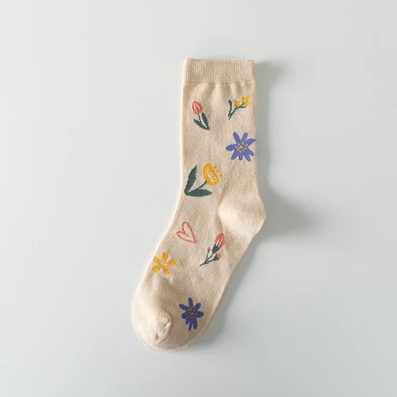 Socks Women Autumn Winter Japanese Flower Cartoon Animal Goose Dog Bird Cute Hedgehog Soft Absorption Ins Cotton Mid-tube Sock