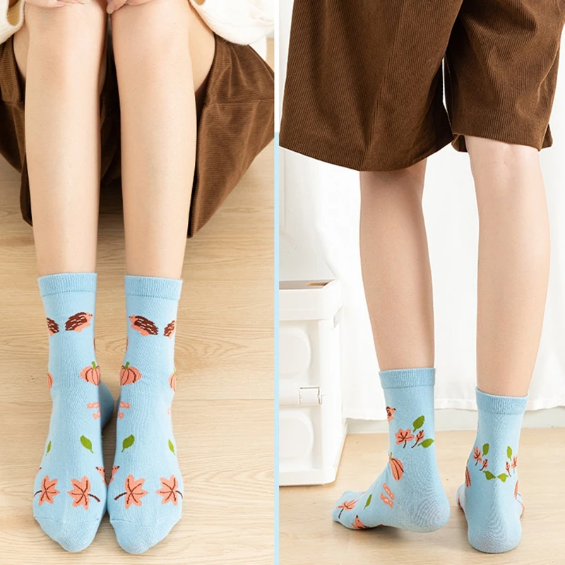 Socks Women Autumn Winter Japanese Flower Cartoon Animal Goose Dog Bird Cute Hedgehog Soft Absorption Ins Cotton Mid-tube Sock
