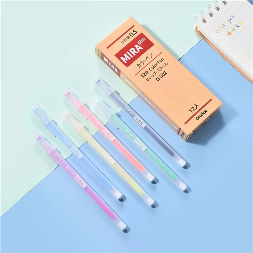 1-12 PCS Colored gel pens set Kawaii blue 0.5 mm ballpoint pen for journal Cute School supplies Korean stationery