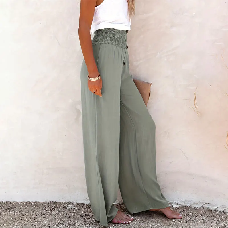 2024 Summer Cotton Linen Wide Leg Pants for Women Pants Full Length Casual Pants Female Solid Loose High Waist Straight Trousers