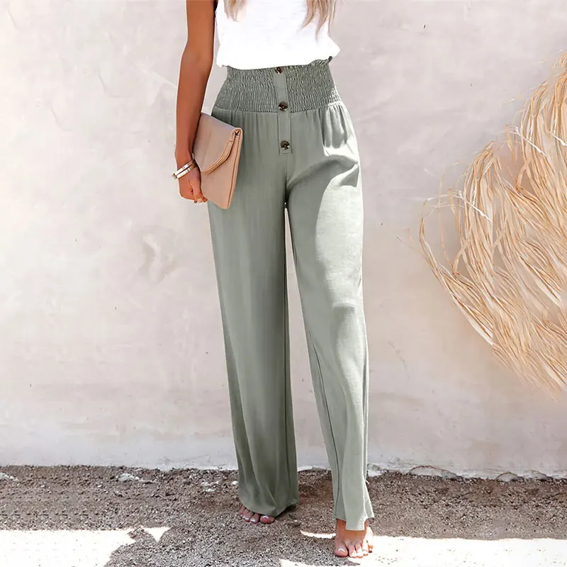 2024 Summer Cotton Linen Wide Leg Pants for Women Pants Full Length Casual Pants Female Solid Loose High Waist Straight Trousers