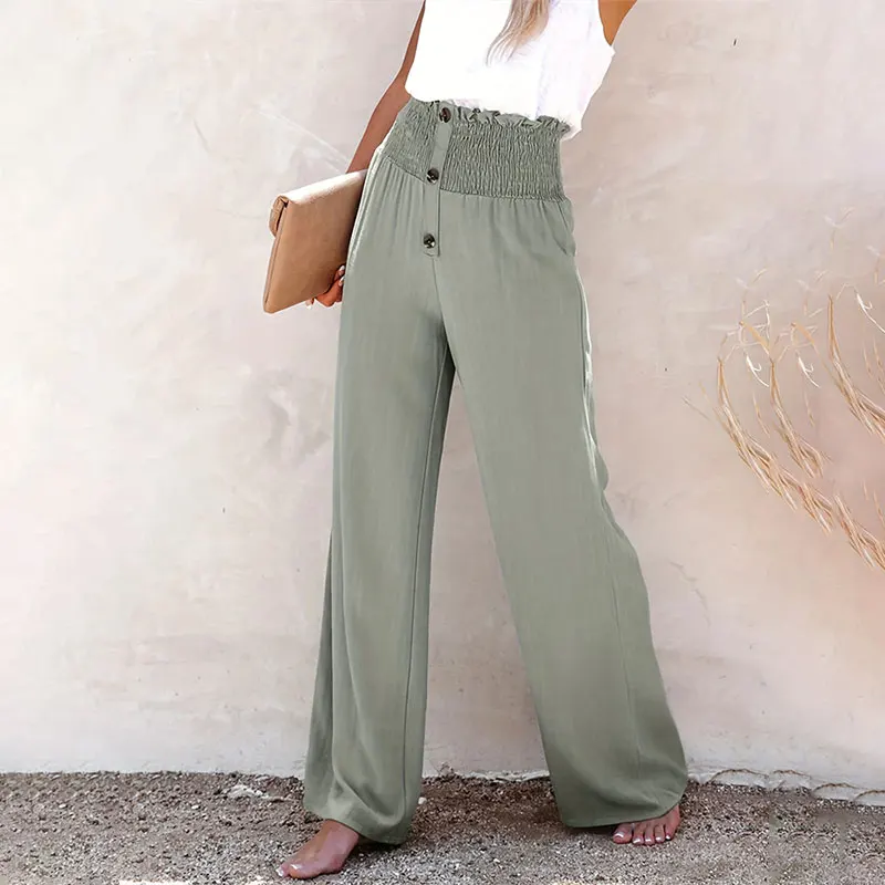 2024 Summer Cotton Linen Wide Leg Pants for Women Pants Full Length Casual Pants Female Solid Loose High Waist Straight Trousers