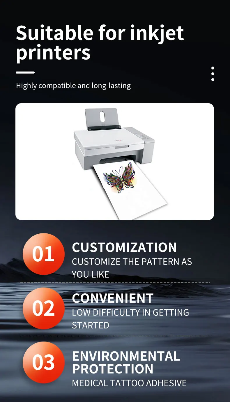 Tattoos Transfer Print Paper A4 DIY Waterproof Temporary Tattoo Skin Sheet Inkjet Laser Printers For Tatoo Men Children Stickers