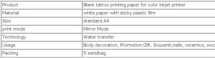 Tattoos Transfer Print Paper A4 DIY Waterproof Temporary Tattoo Skin Sheet Inkjet Laser Printers For Tatoo Men Children Stickers