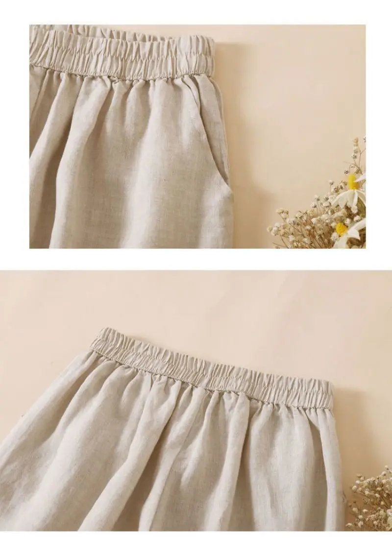 Embroidery Bloomers Lace Linen Casual Elastic High Waist Loose Wide Leg Women's Pants Ankle-Length Pants For Women Clothing 2024