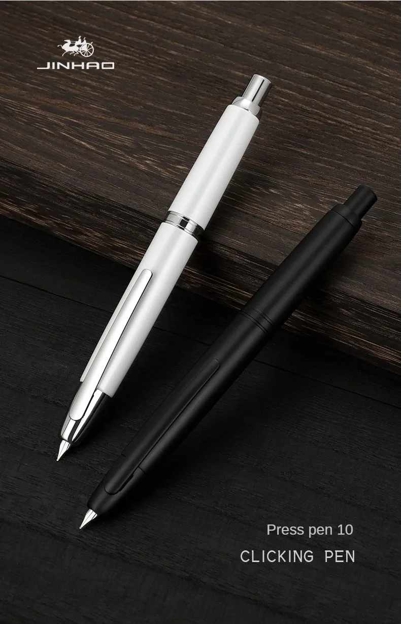 JINHAO 10 Press Fountain Pen Retractable Metal Matte Black EF F Writing Ink Pen with Converter School Office Supplies Stationery