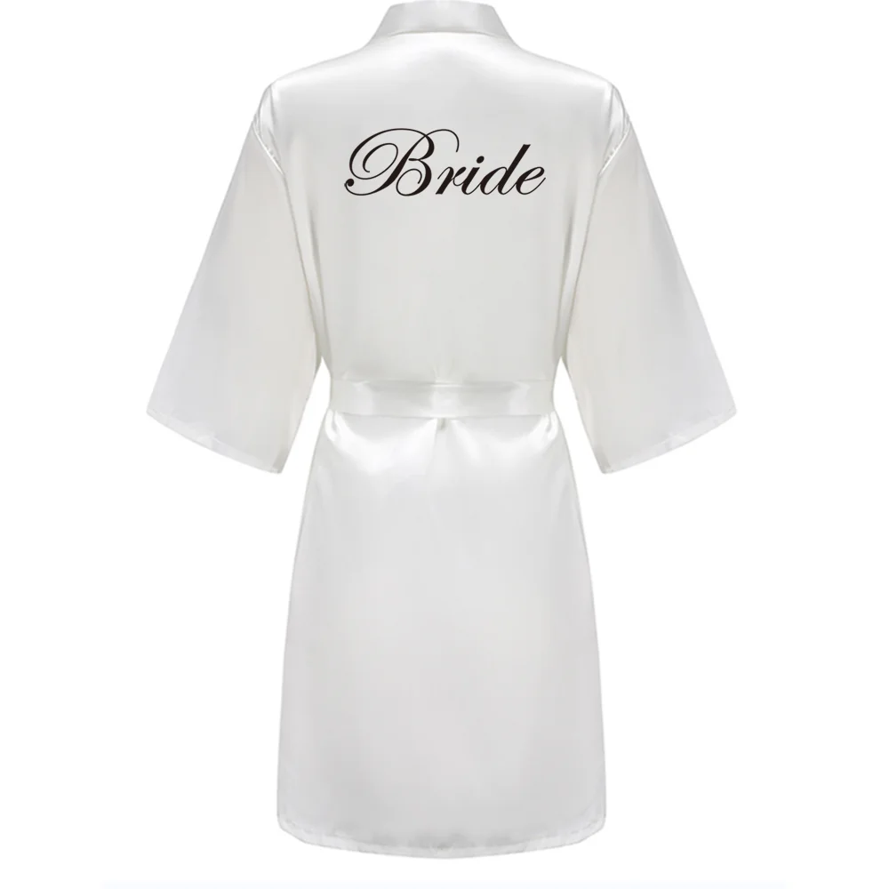 Grass Green Women's White Letter Bride Bridesmaid Short Satin Robes for Wedding Party Getting Ready