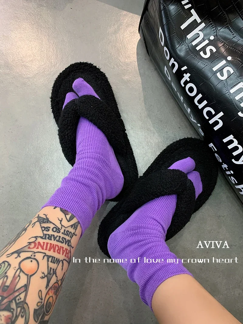 Combed Cotton Split Toe Man Woman Socks Solid Color Small Stripe Comfortable Soft Two-Toed Japanese Harajuku Women's Tabi Sox