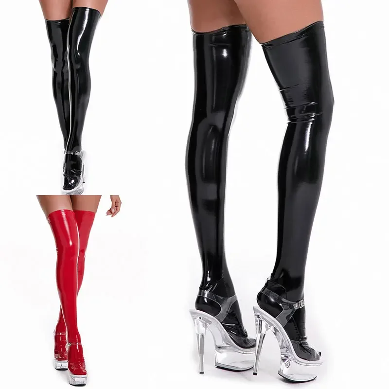 Shiny Faux Leather Thigh-High Socks Women's Sexy Over Knee Stockings Plus Size Cosplay Pole Dance Club Party Shopping Stockings