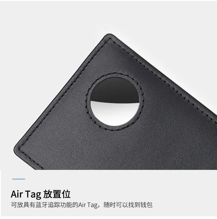 Airtag Business Genuine Cow Leather Men Bifold Thin Wallet RFID Blocking Credit Bank Card Holder with ID Window Male Purse Black