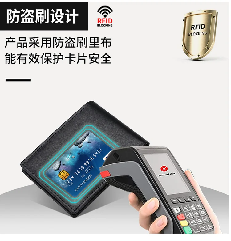Airtag Business Genuine Cow Leather Men Bifold Thin Wallet RFID Blocking Credit Bank Card Holder with ID Window Male Purse Black