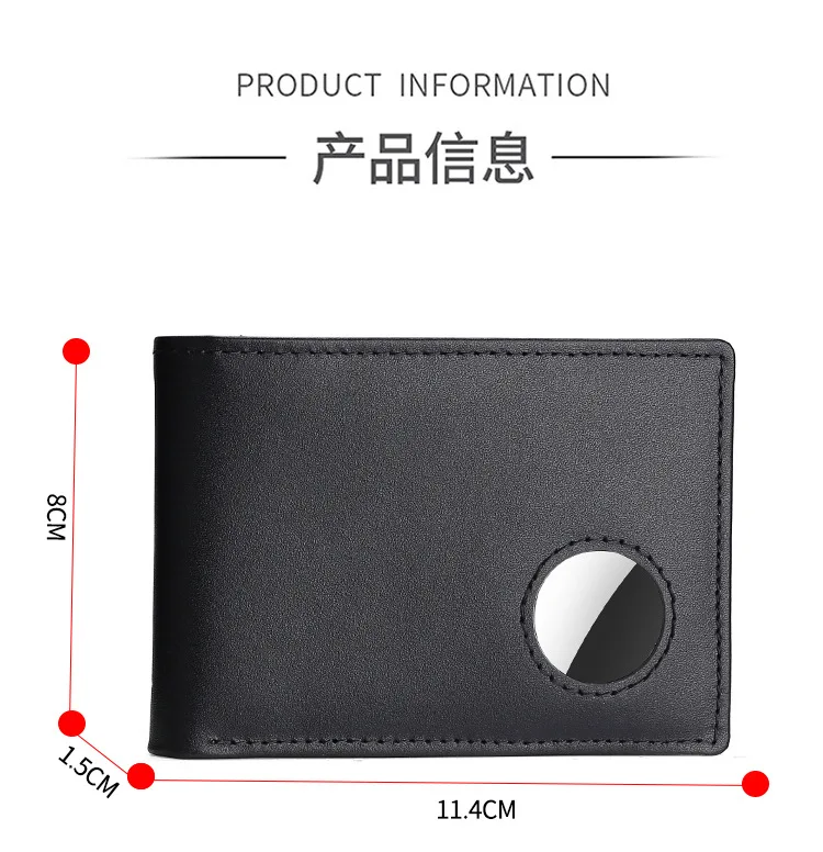 Airtag Business Genuine Cow Leather Men Bifold Thin Wallet RFID Blocking Credit Bank Card Holder with ID Window Male Purse Black