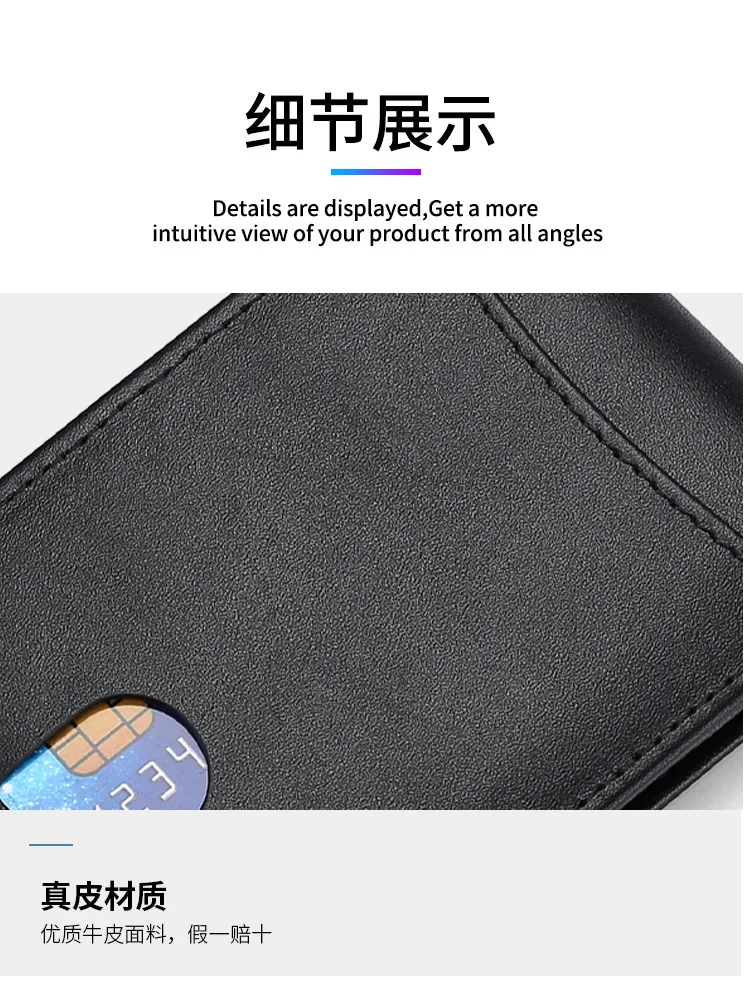 Airtag Business Genuine Cow Leather Men Bifold Thin Wallet RFID Blocking Credit Bank Card Holder with ID Window Male Purse Black