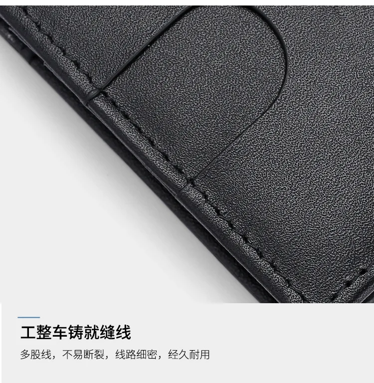 Airtag Business Genuine Cow Leather Men Bifold Thin Wallet RFID Blocking Credit Bank Card Holder with ID Window Male Purse Black