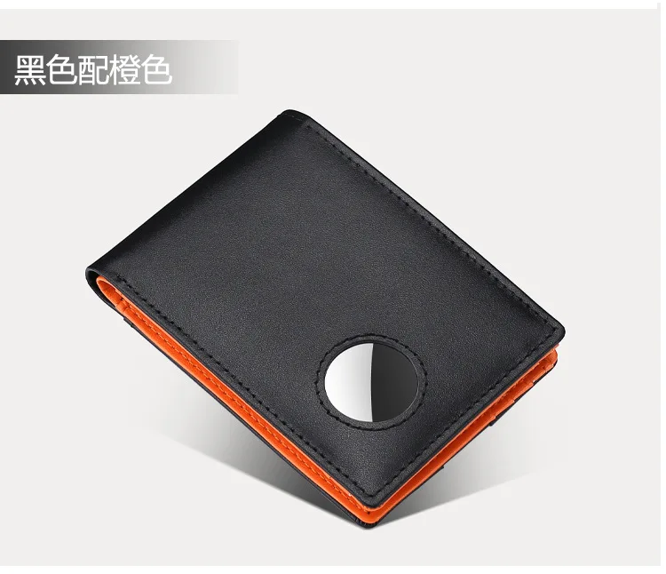 Airtag Business Genuine Cow Leather Men Bifold Thin Wallet RFID Blocking Credit Bank Card Holder with ID Window Male Purse Black