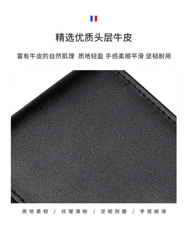 Airtag Business Genuine Cow Leather Men Bifold Thin Wallet RFID Blocking Credit Bank Card Holder with ID Window Male Purse Black