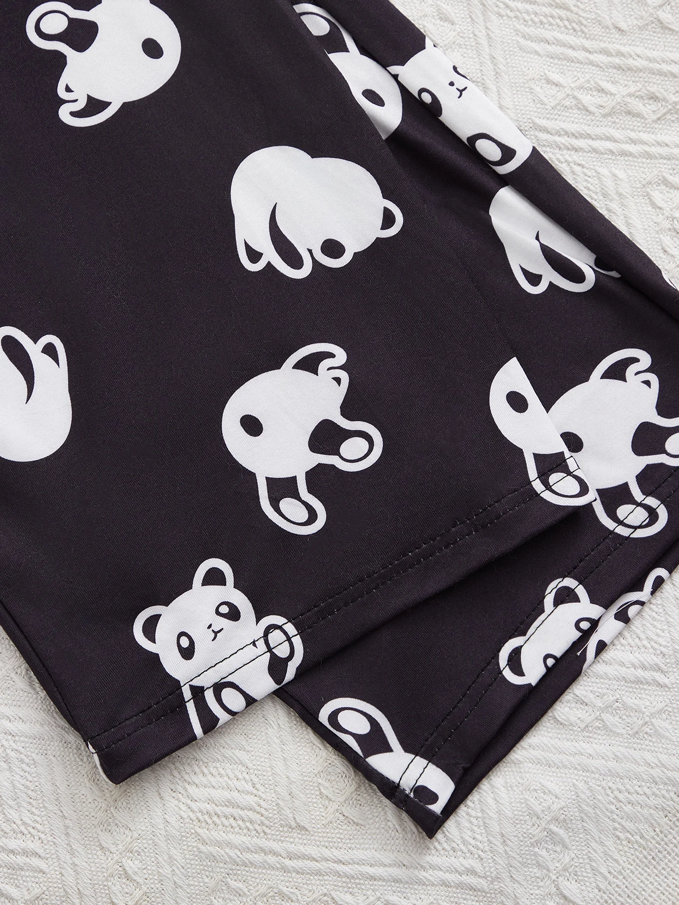 Women's new style three-piece black short-sleeved top panda print shorts pant suit cartoon casual home wear