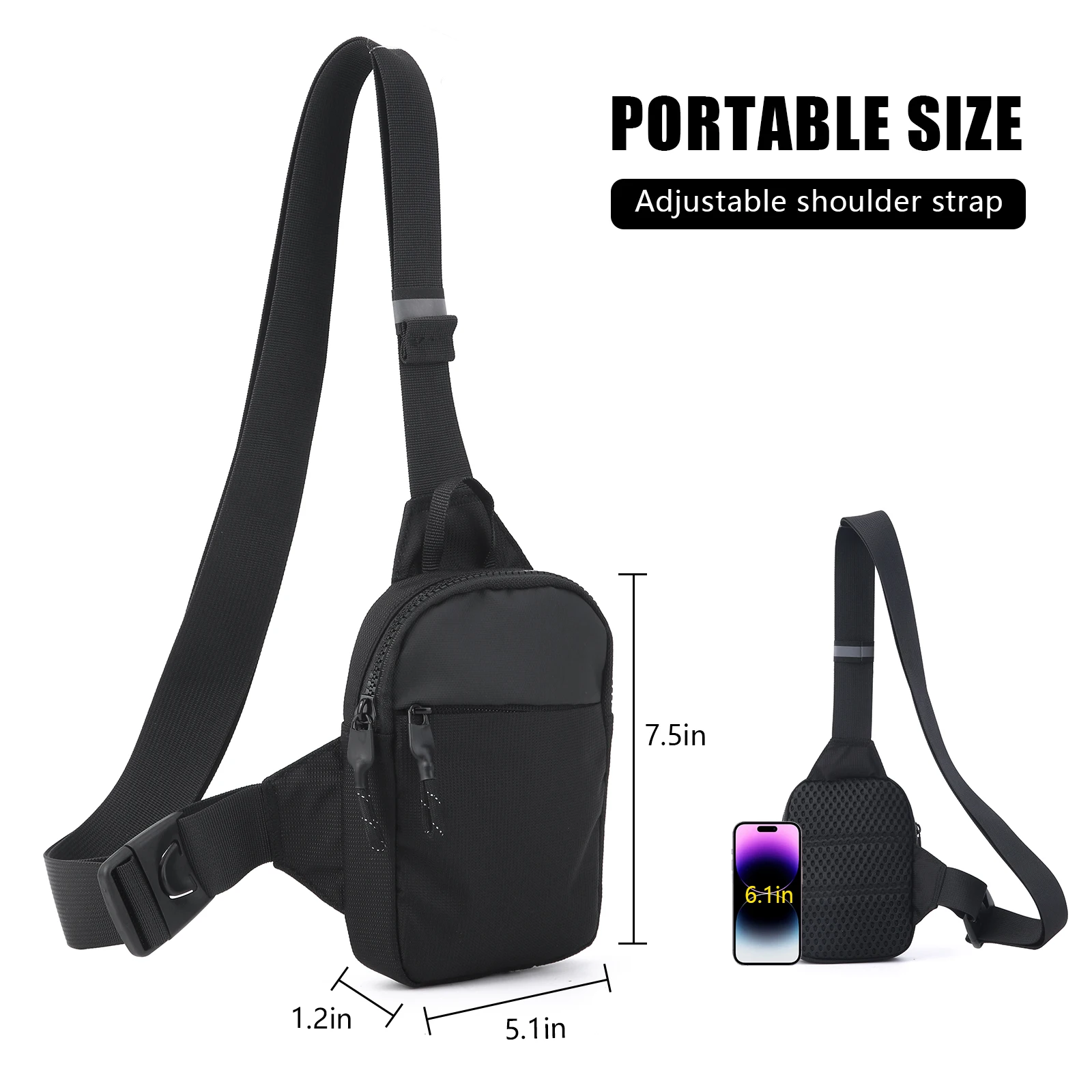 Casual Men Shoulder Chest Bag Nylon Waterproof Outdoor Sport Running Cycling Belt Bag Large Capacity Travel Phone Pouch Bag