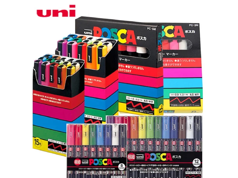 Posca White Marker Brush, Permanent Waterproof Non-fading High Gloss Mark Pens-Rock Art/Fabric Paint/Shoe Graffiti/Poster Making