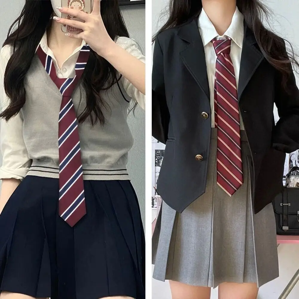 Polyester JK Necktie Simple Plaid Neckwear Striped Neck Tie Clothes Accessories Cravat Uniform Bow Tie Women Men