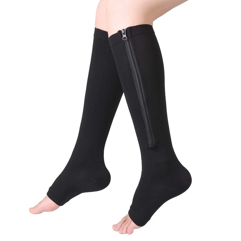 1/2/3 Pairs Compression Socks With Zipper Open Toe Calf Knee Socks Women Medical Edema Varicose Vein Care Socks Running Outdoors