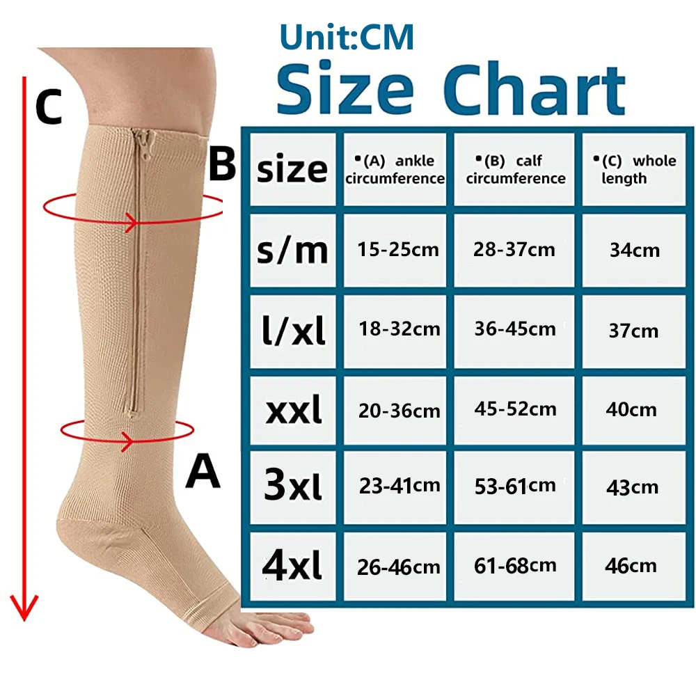 1/2/3 Pairs Compression Socks With Zipper Open Toe Calf Knee Socks Women Medical Edema Varicose Vein Care Socks Running Outdoors