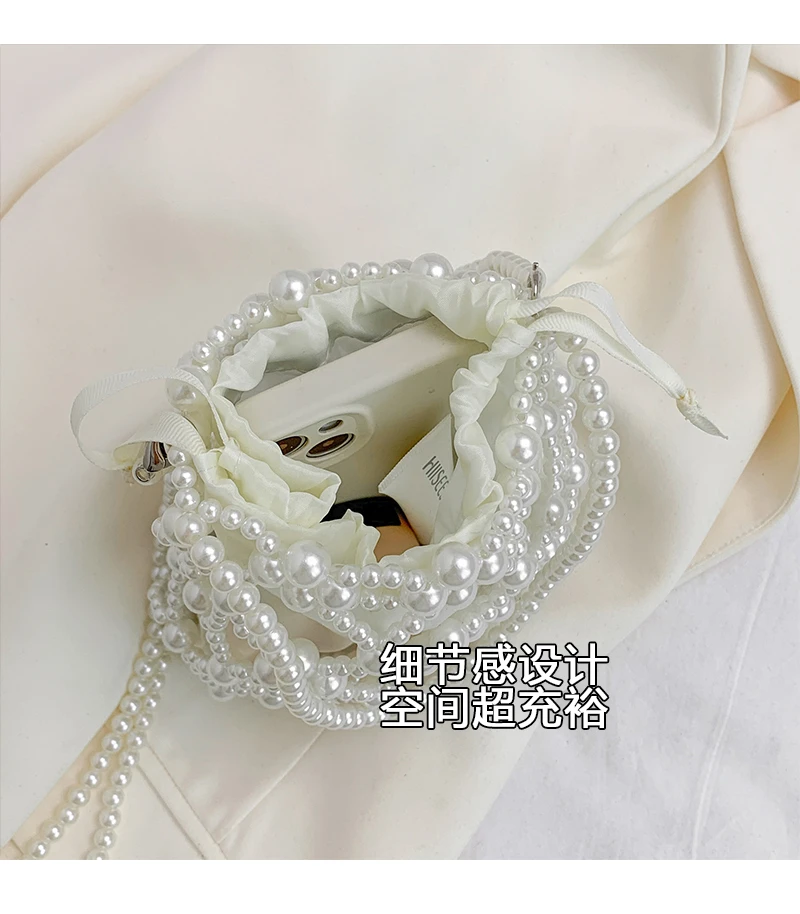 White Beading Bucket Shoulder and Crossbody Bags Exquisite Sense of Luxury Fresh Party Handbags for Women 2024 Fashion on Sale