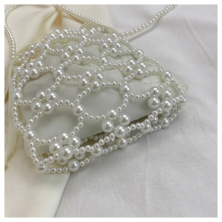 White Beading Bucket Shoulder and Crossbody Bags Exquisite Sense of Luxury Fresh Party Handbags for Women 2024 Fashion on Sale