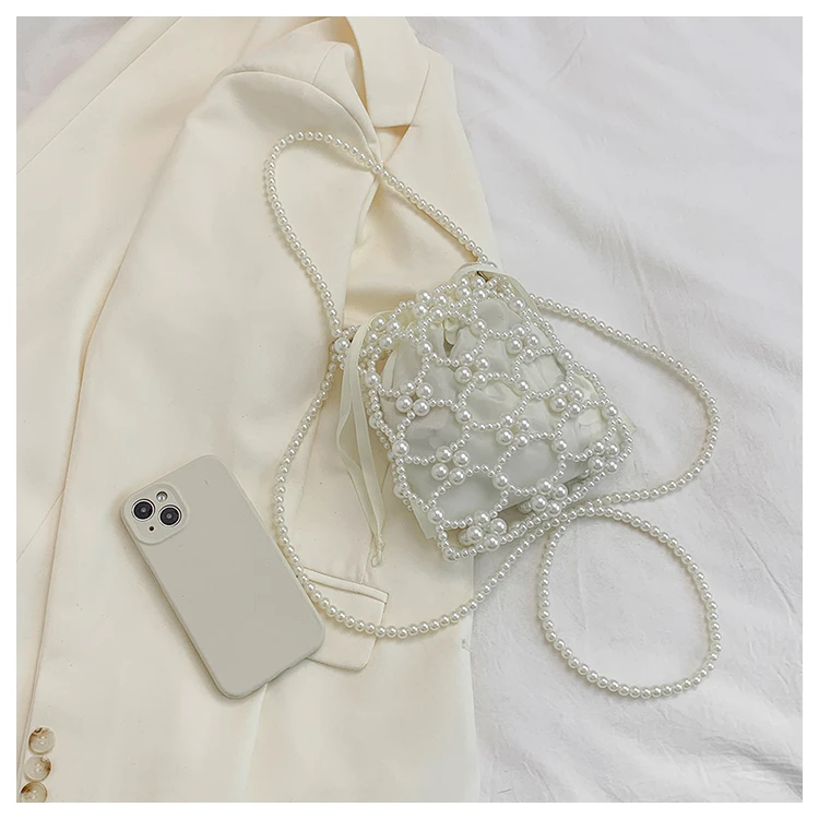 White Beading Bucket Shoulder and Crossbody Bags Exquisite Sense of Luxury Fresh Party Handbags for Women 2024 Fashion on Sale