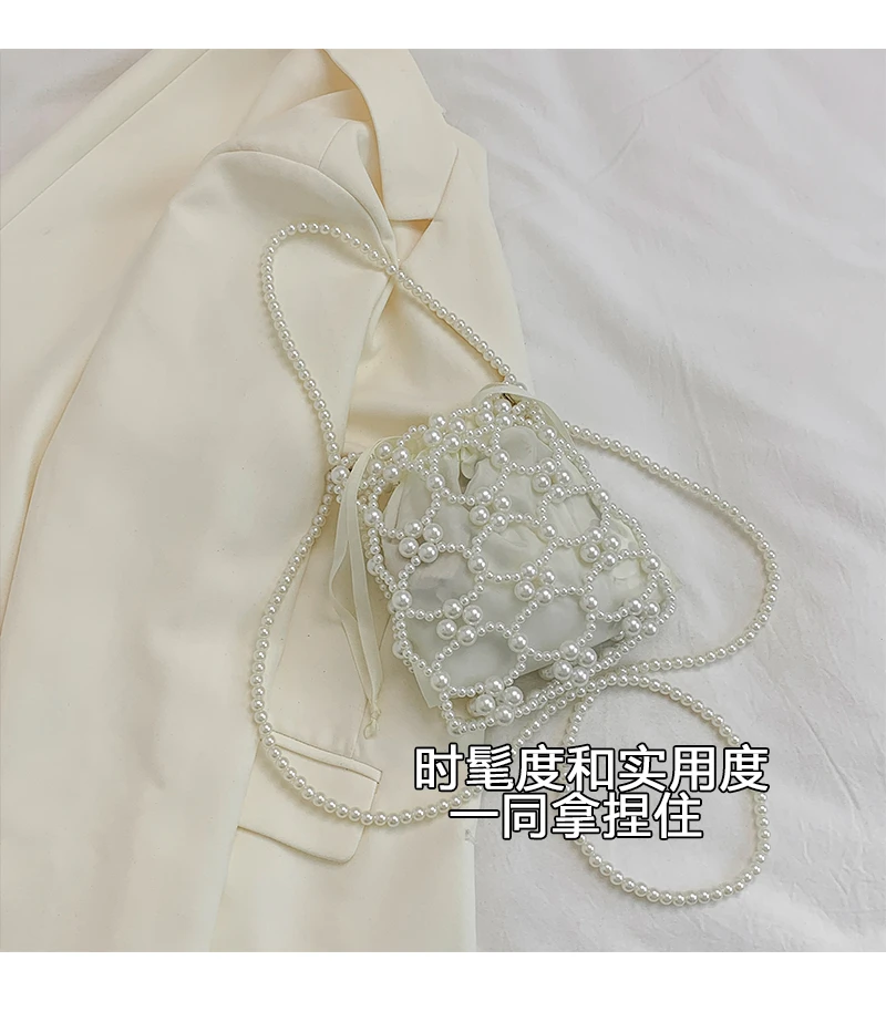White Beading Bucket Shoulder and Crossbody Bags Exquisite Sense of Luxury Fresh Party Handbags for Women 2024 Fashion on Sale