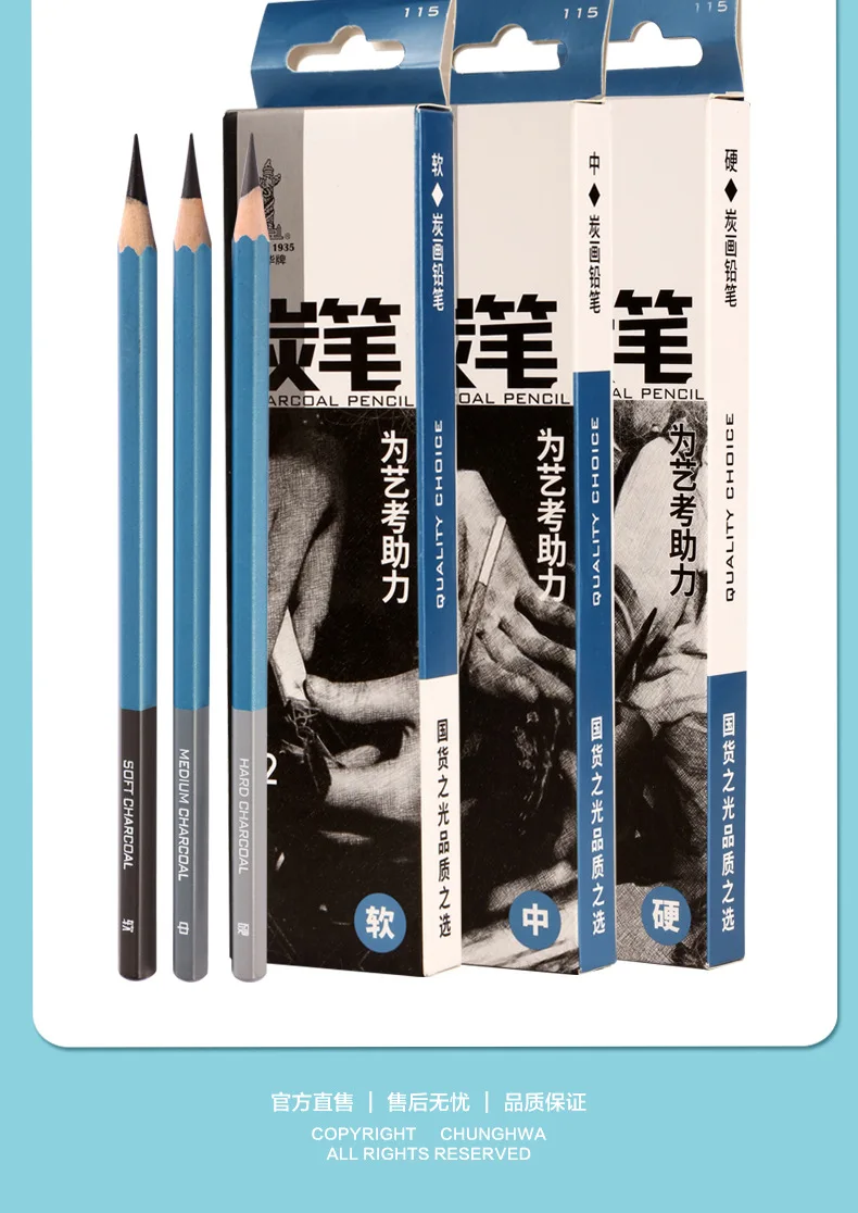 Master Specialized Sketch Charcoal, Hard, Neutral, Soft Refills, Drawing Pencils, Art Student Fine Arts Supplies 12 PCS Box