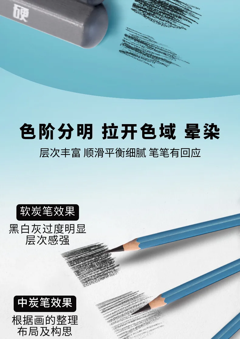 Master Specialized Sketch Charcoal, Hard, Neutral, Soft Refills, Drawing Pencils, Art Student Fine Arts Supplies 12 PCS Box