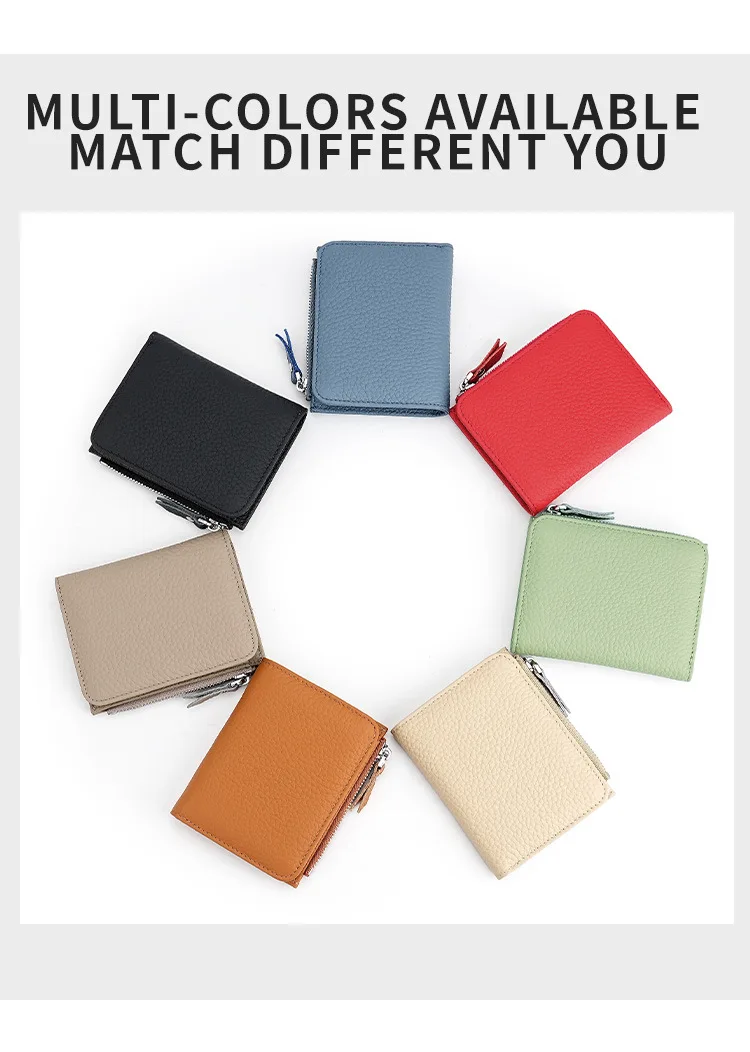 Genuine Leather Women Small Rfid Wallets with Zipper Coin Pocket Fashion Woman Short Bifold Money Purse Multi Card Holder Wallet
