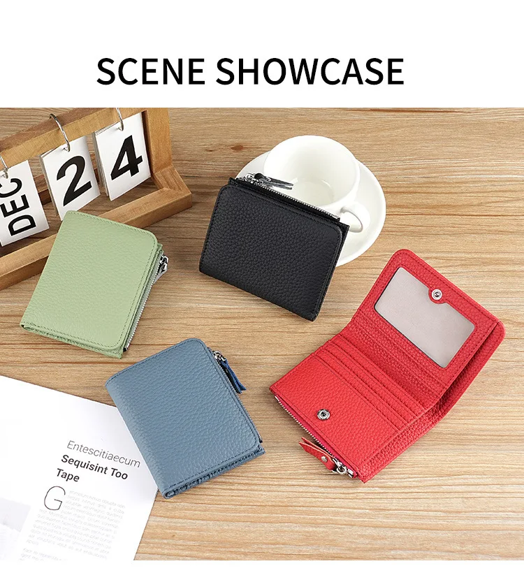 Genuine Leather Women Small Rfid Wallets with Zipper Coin Pocket Fashion Woman Short Bifold Money Purse Multi Card Holder Wallet