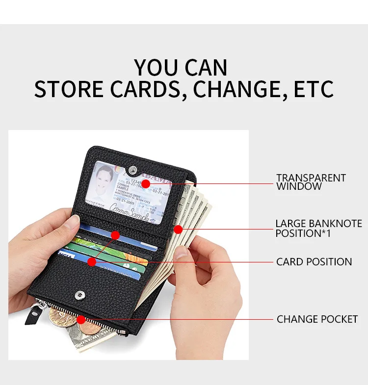 Genuine Leather Women Small Rfid Wallets with Zipper Coin Pocket Fashion Woman Short Bifold Money Purse Multi Card Holder Wallet