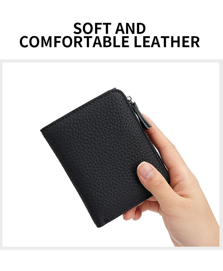 Genuine Leather Women Small Rfid Wallets with Zipper Coin Pocket Fashion Woman Short Bifold Money Purse Multi Card Holder Wallet
