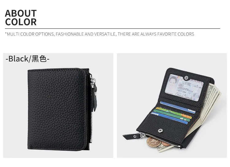 Genuine Leather Women Small Rfid Wallets with Zipper Coin Pocket Fashion Woman Short Bifold Money Purse Multi Card Holder Wallet