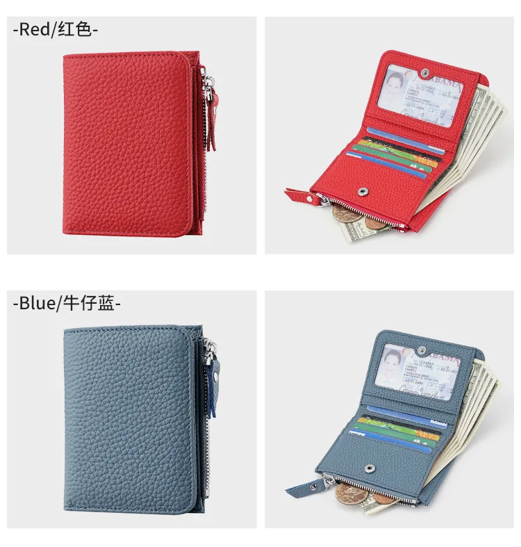 Genuine Leather Women Small Rfid Wallets with Zipper Coin Pocket Fashion Woman Short Bifold Money Purse Multi Card Holder Wallet
